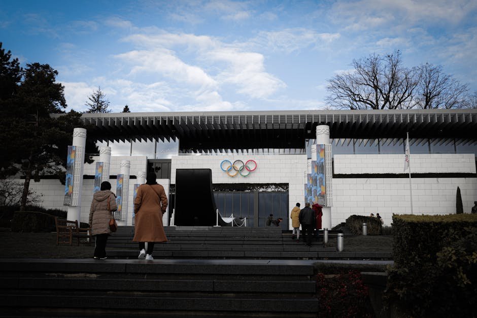 Entrée du Musée Olympique de Lausanne par une journée ensoleillée